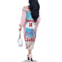 Japan Rugby Custom Family Matching Off The Shoulder Long Sleeve Dress and Hawaiian Shirt Go Sakuras Japanese Mount Fuji