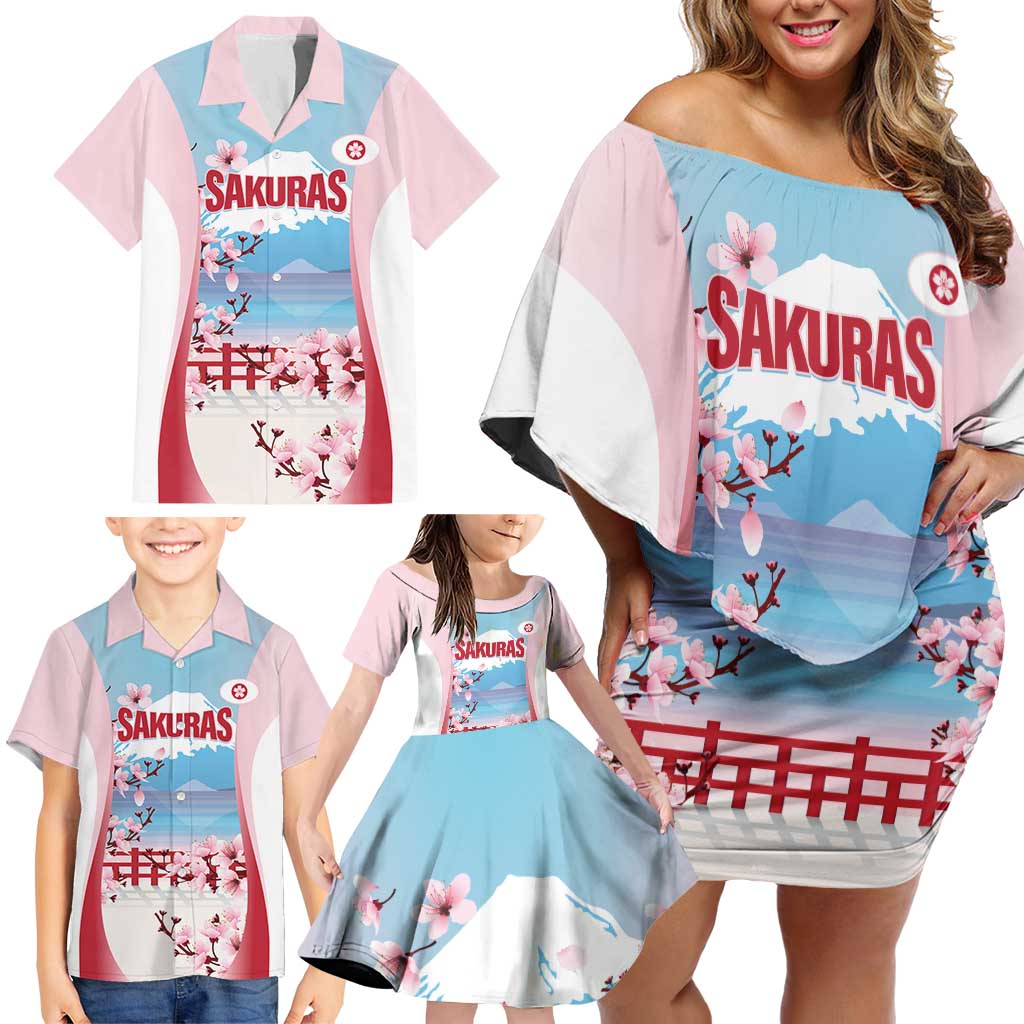 Japan Rugby Custom Family Matching Off Shoulder Short Dress and Hawaiian Shirt Go Sakuras Japanese Mount Fuji