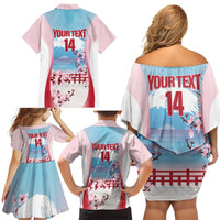 Japan Rugby Custom Family Matching Off Shoulder Short Dress and Hawaiian Shirt Go Sakuras Japanese Mount Fuji