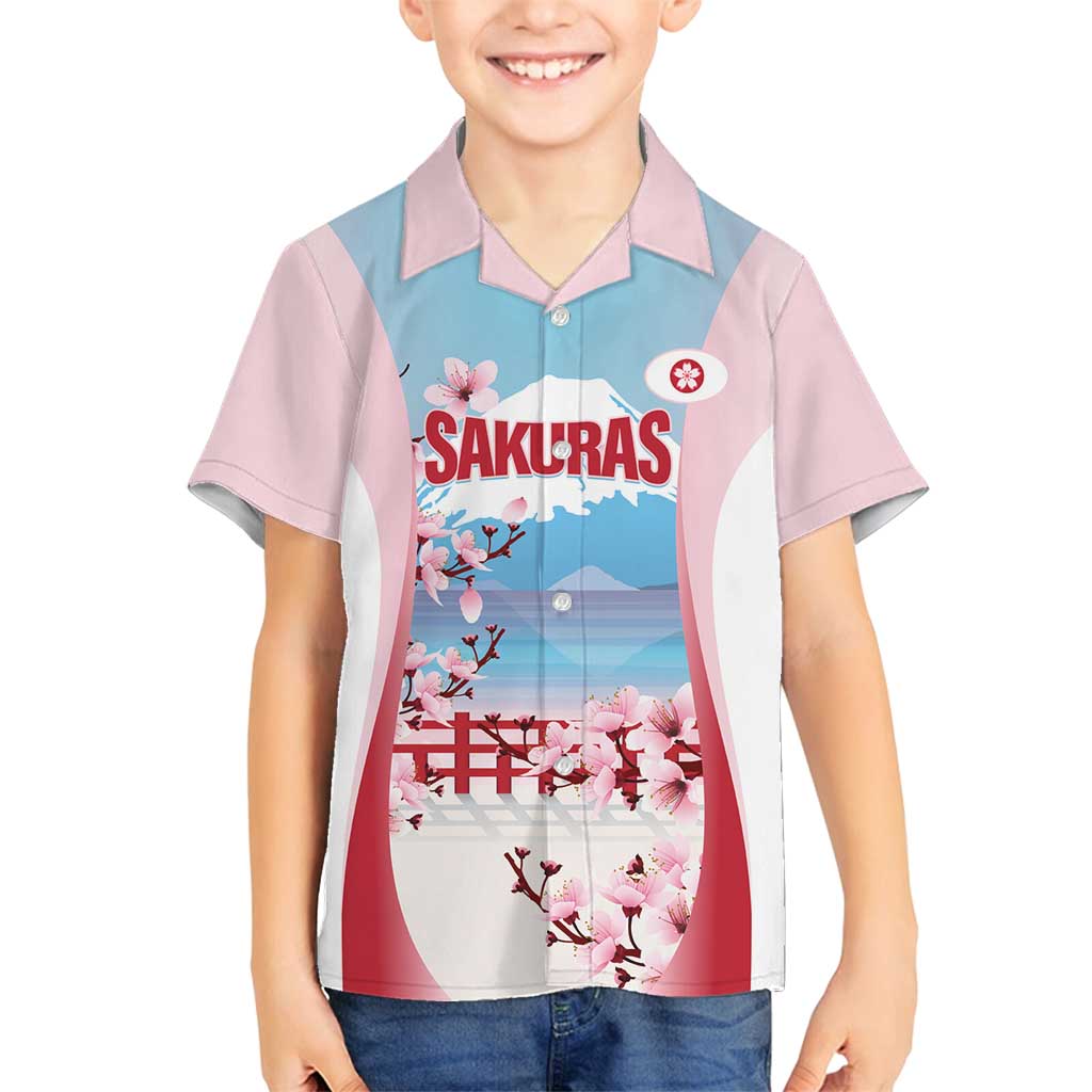 Japan Rugby Custom Family Matching Off Shoulder Short Dress and Hawaiian Shirt Go Sakuras Japanese Mount Fuji