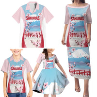 Japan Rugby Custom Family Matching Puletasi and Hawaiian Shirt Go Sakuras Japanese Mount Fuji