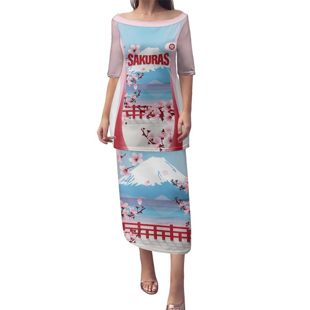 Japan Rugby Custom Family Matching Puletasi and Hawaiian Shirt Go Sakuras Japanese Mount Fuji