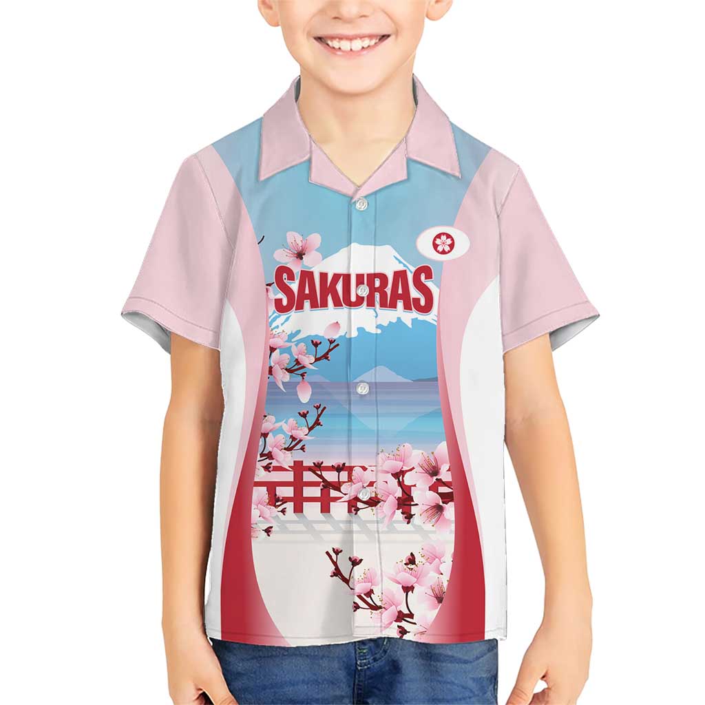 Japan Rugby Custom Family Matching Short Sleeve Bodycon Dress and Hawaiian Shirt Go Sakuras Japanese Mount Fuji