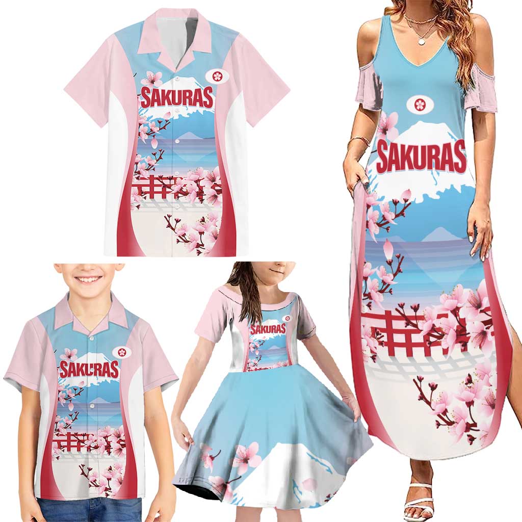 Japan Rugby Custom Family Matching Summer Maxi Dress and Hawaiian Shirt Go Sakuras Japanese Mount Fuji