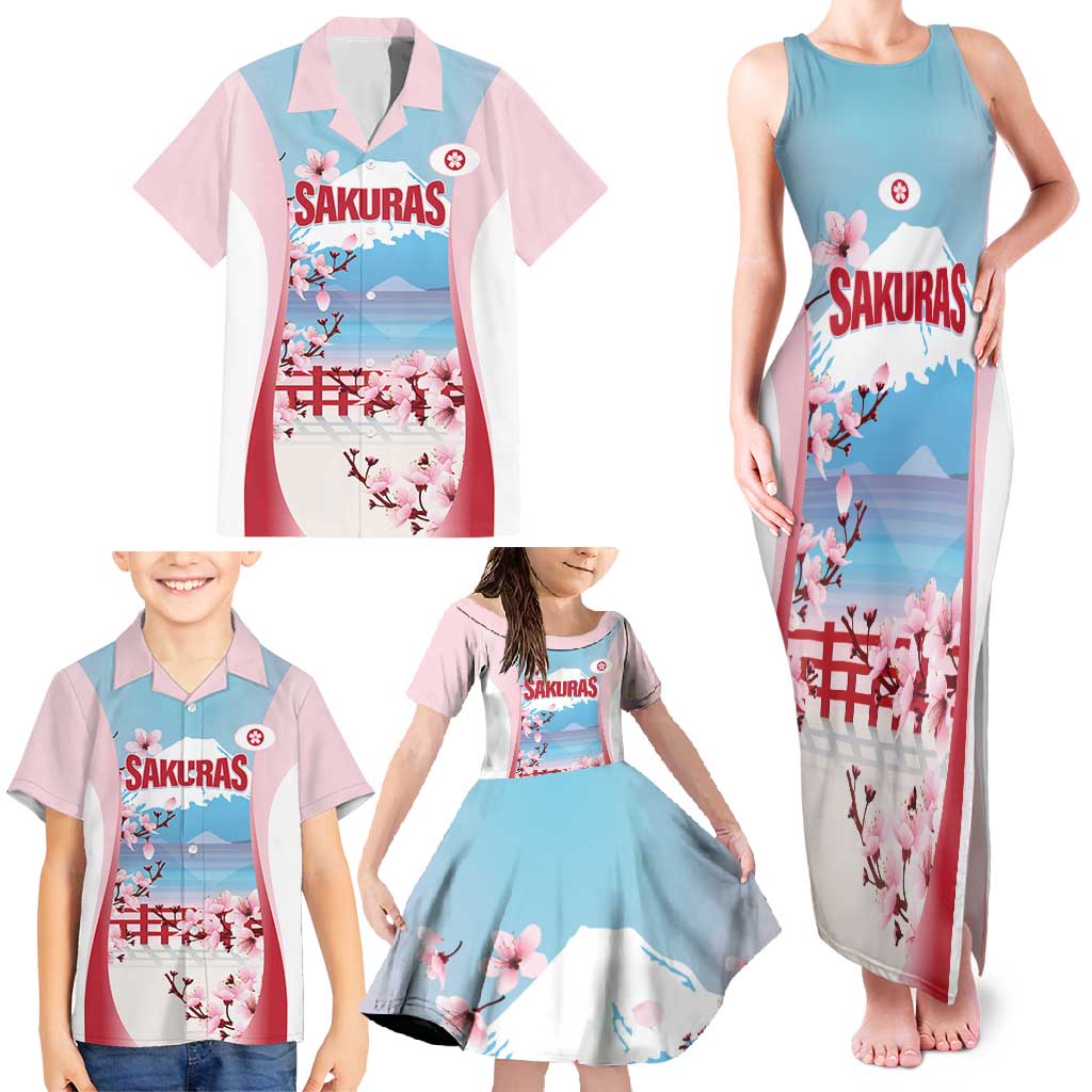 Japan Rugby Custom Family Matching Tank Maxi Dress and Hawaiian Shirt Go Sakuras Japanese Mount Fuji