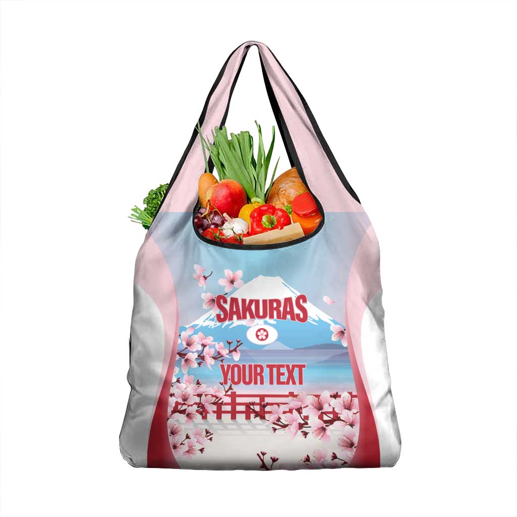 Japan Rugby Custom Grocery Bag Go Sakuras Japanese Mount Fuji