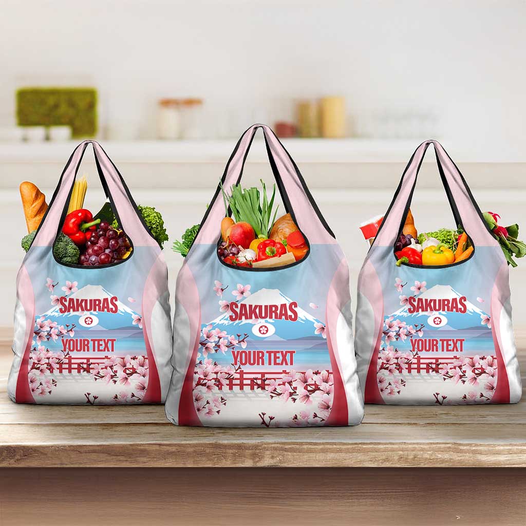 Japan Rugby Custom Grocery Bag Go Sakuras Japanese Mount Fuji