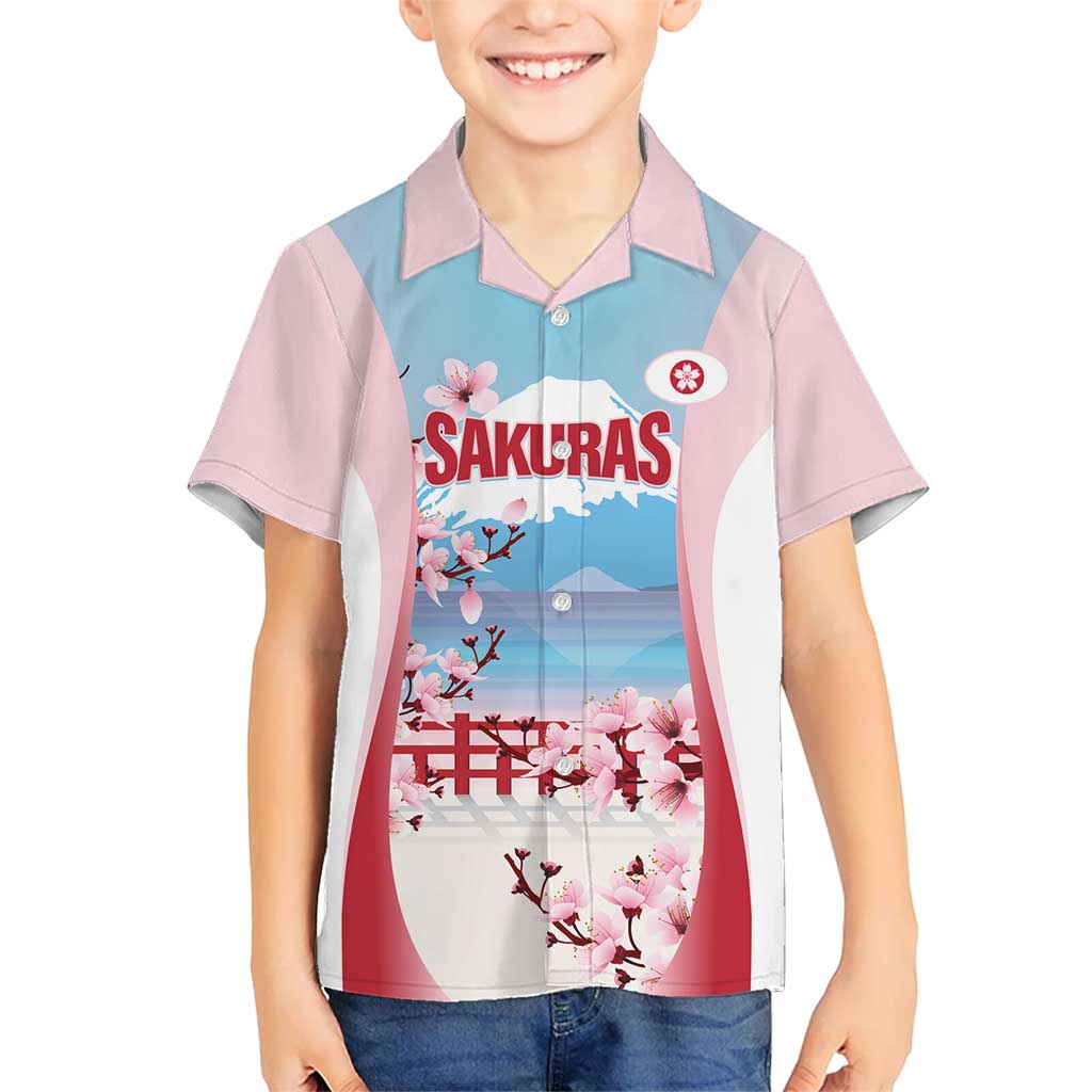 Japan Rugby Custom Kid Hawaiian Shirt Go Sakuras Japanese Mount Fuji