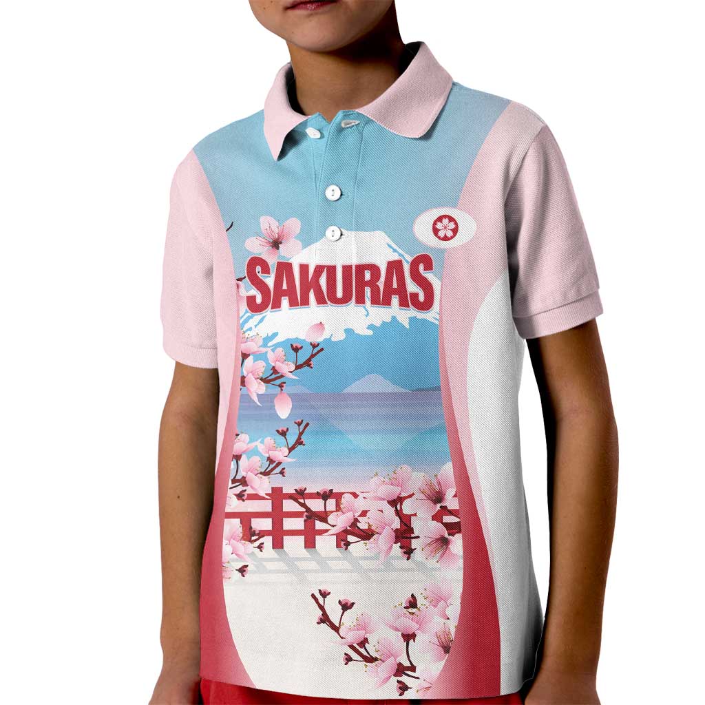 Japan Rugby Custom Kid Polo Shirt Go Sakuras Japanese Mount Fuji