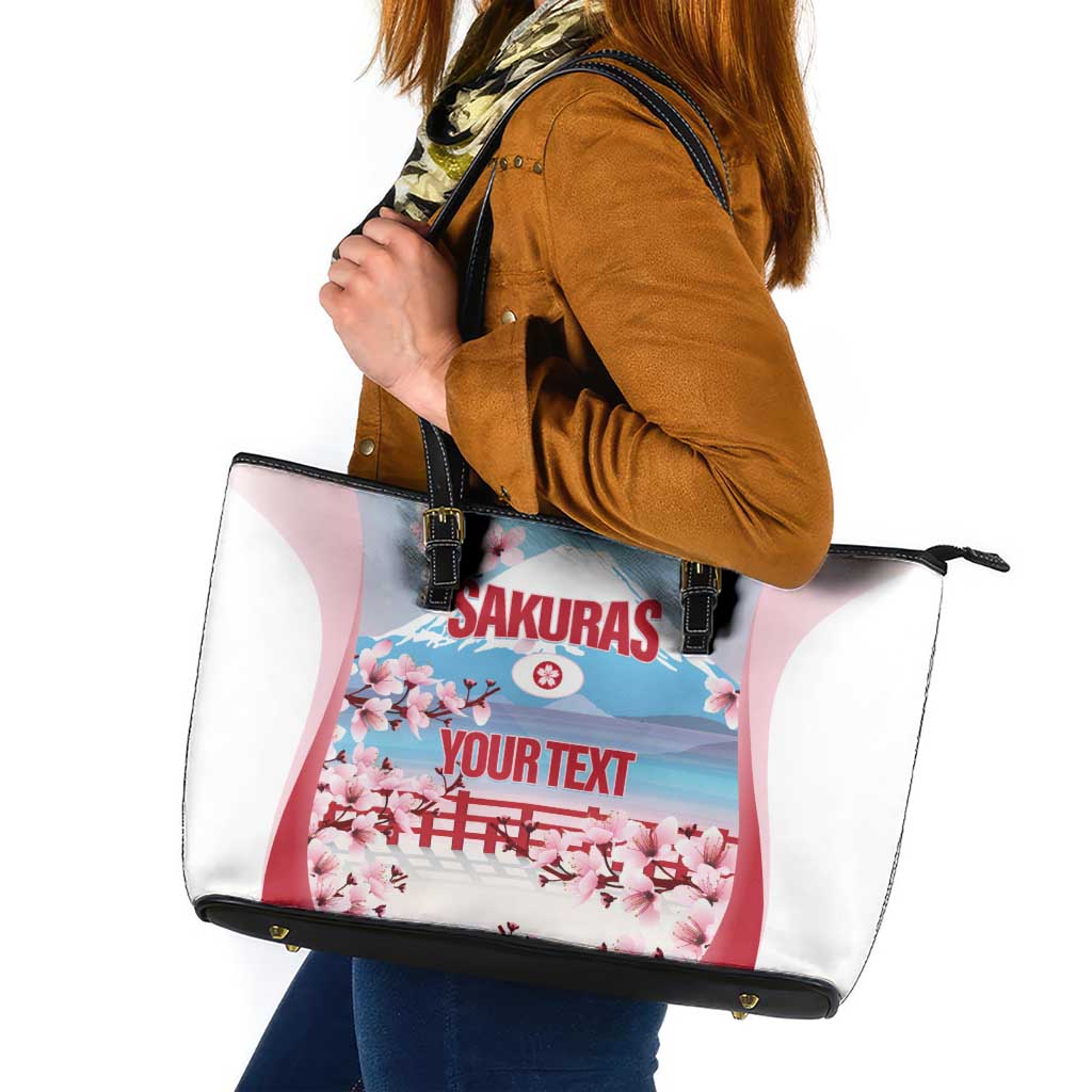 Japan Rugby Custom Leather Tote Bag Go Sakuras Japanese Mount Fuji