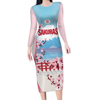 Japan Rugby Custom Long Sleeve Bodycon Dress Go Sakuras Japanese Mount Fuji