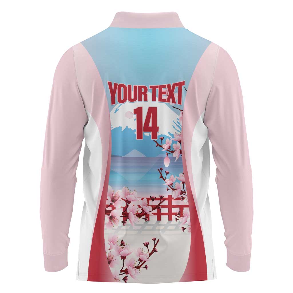 Japan Rugby Custom Long Sleeve Polo Shirt Go Sakuras Japanese Mount Fuji