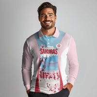Japan Rugby Custom Long Sleeve Polo Shirt Go Sakuras Japanese Mount Fuji