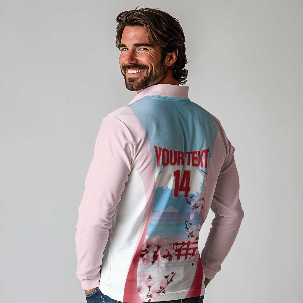 Japan Rugby Custom Long Sleeve Polo Shirt Go Sakuras Japanese Mount Fuji