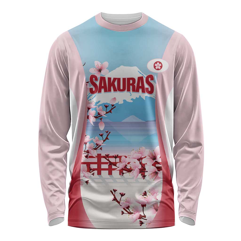 Japan Rugby Custom Long Sleeve Shirt Go Sakuras Japanese Mount Fuji