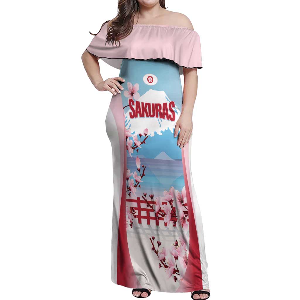 Japan Rugby Custom Off Shoulder Maxi Dress Go Sakuras Japanese Mount Fuji