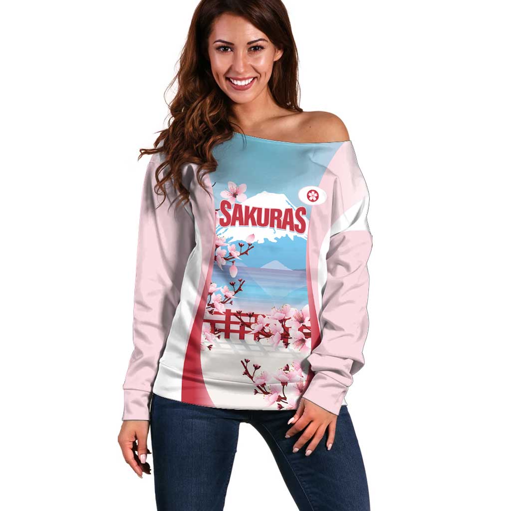 Japan Rugby Custom Off Shoulder Sweater Go Sakuras Japanese Mount Fuji