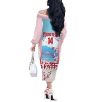 Japan Rugby Custom Off The Shoulder Long Sleeve Dress Go Sakuras Japanese Mount Fuji