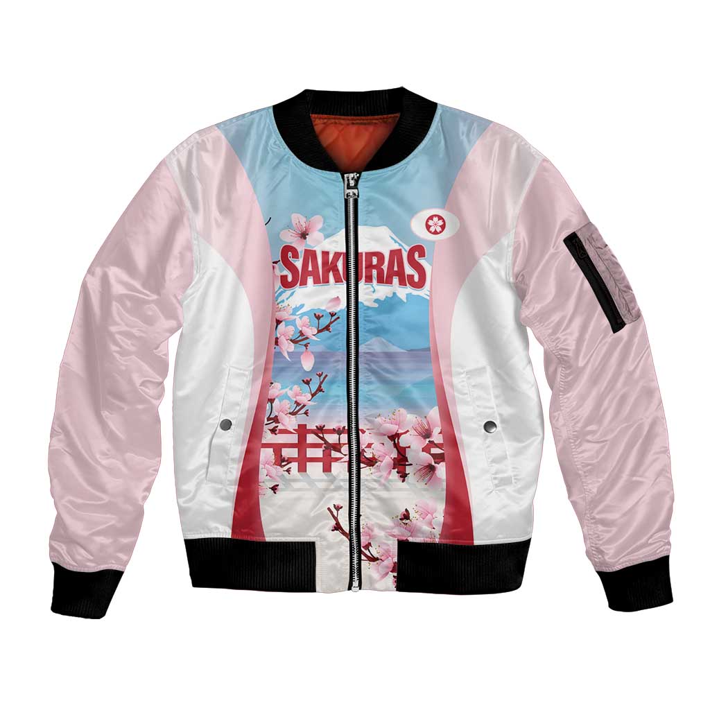 Japan Rugby Custom Sleeve Zip Bomber Jacket Go Sakuras Japanese Mount Fuji