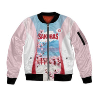 Japan Rugby Custom Sleeve Zip Bomber Jacket Go Sakuras Japanese Mount Fuji