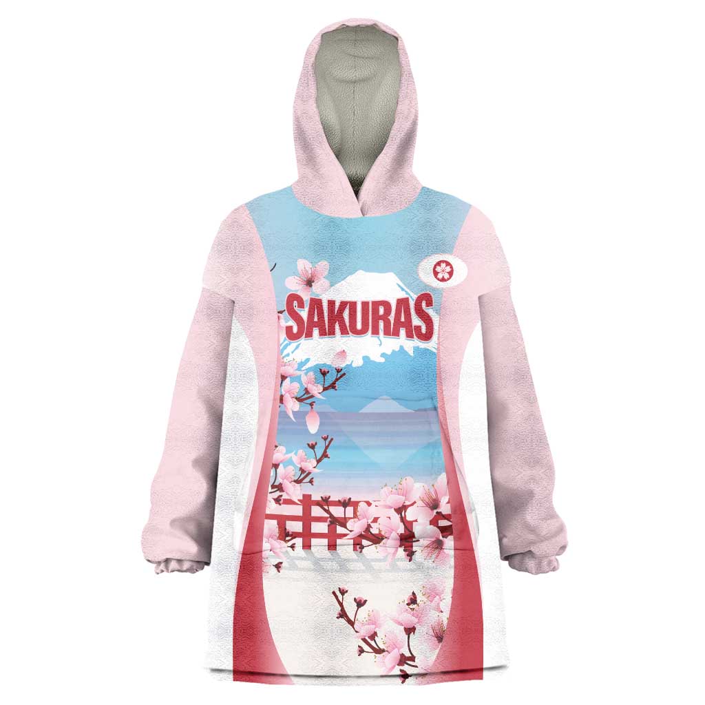 Japan Rugby Custom Wearable Blanket Hoodie Go Sakuras Japanese Mount Fuji