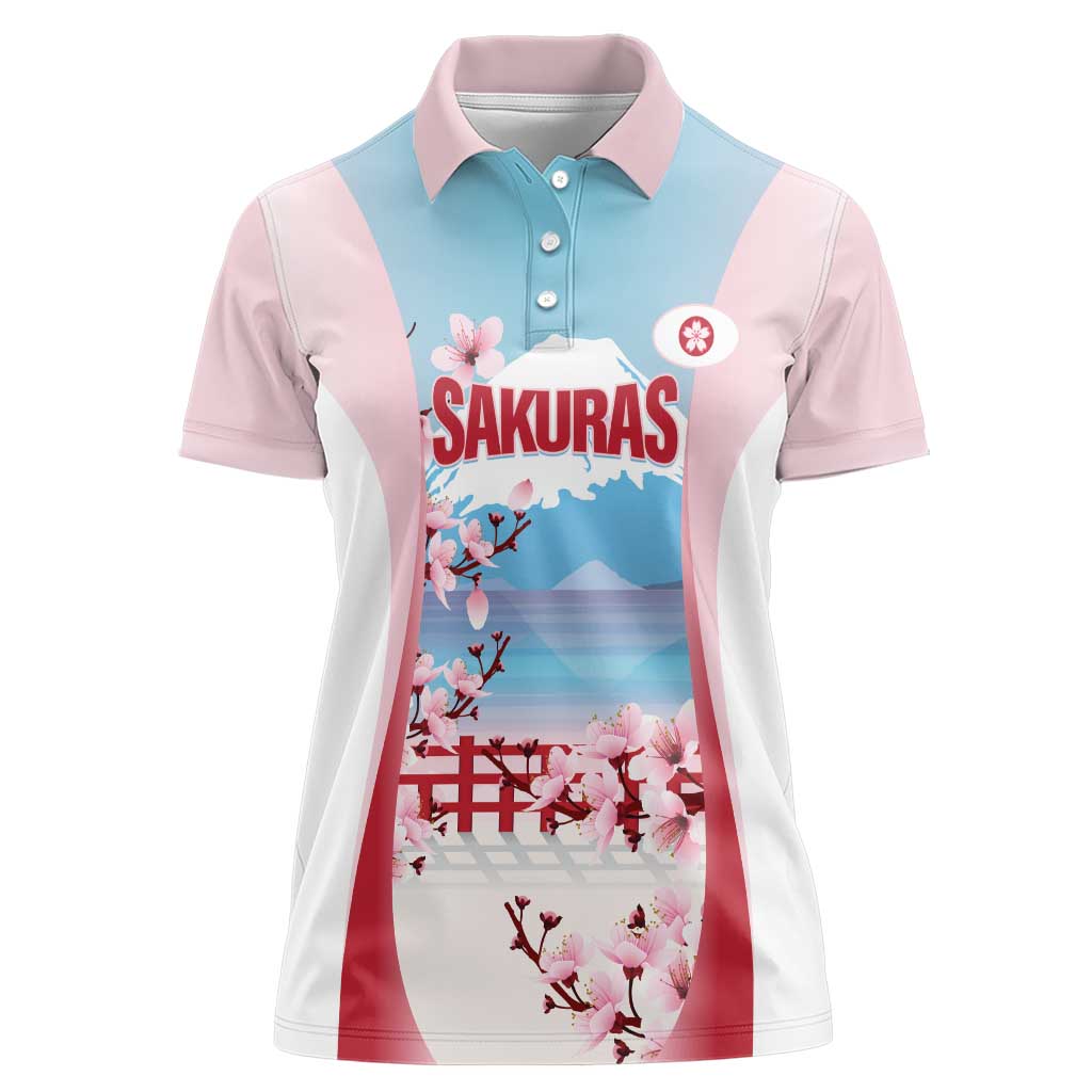 Japan Rugby Custom Women Polo Shirt Go Sakuras Japanese Mount Fuji