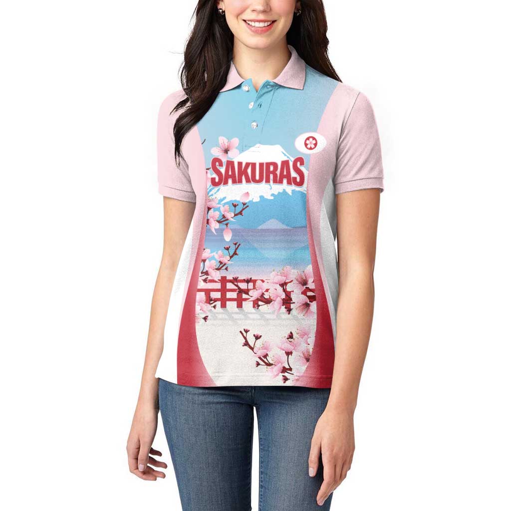 Japan Rugby Custom Women Polo Shirt Go Sakuras Japanese Mount Fuji