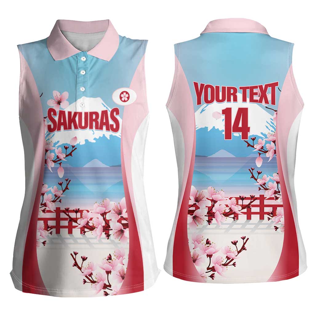 Japan Rugby Custom Women Sleeveless Polo Shirt Go Sakuras Japanese Mount Fuji