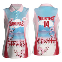 Japan Rugby Custom Women Sleeveless Polo Shirt Go Sakuras Japanese Mount Fuji