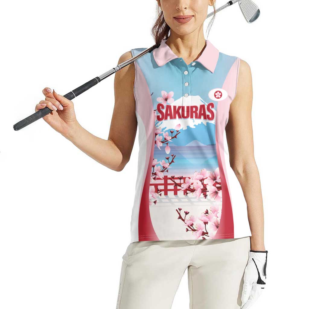 Japan Rugby Custom Women Sleeveless Polo Shirt Go Sakuras Japanese Mount Fuji