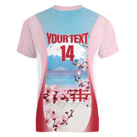 Japan Rugby Custom Women V-Neck T-Shirt Go Sakuras Japanese Mount Fuji