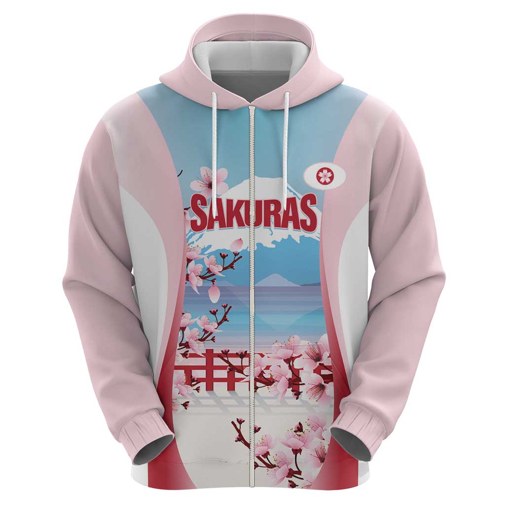 Japan Rugby Custom Zip Hoodie Go Sakuras Japanese Mount Fuji