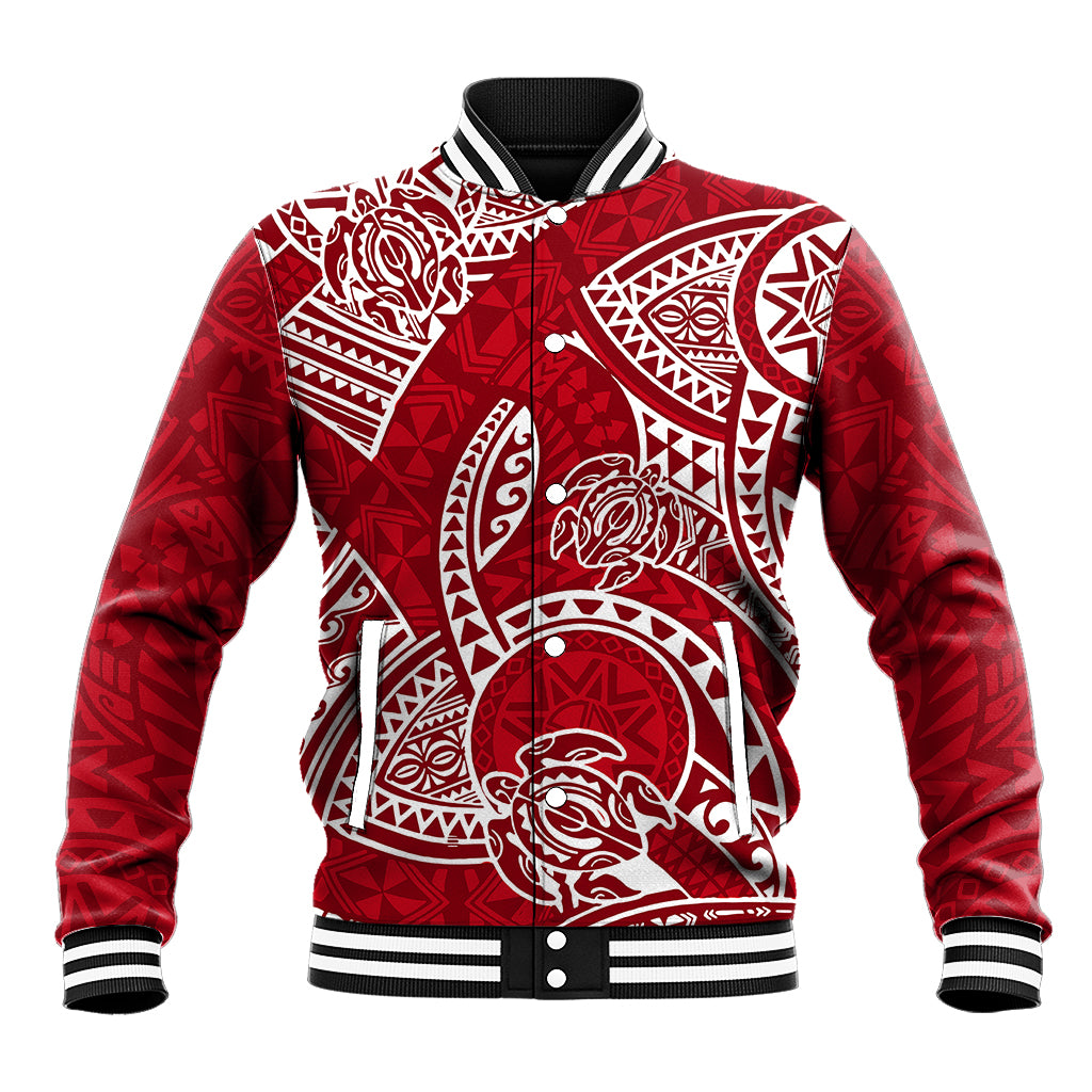 Polynesian Pride Hawaii Baseball Jacket Hawaiian Tribal Honu Red Version - Wonder Print Shop