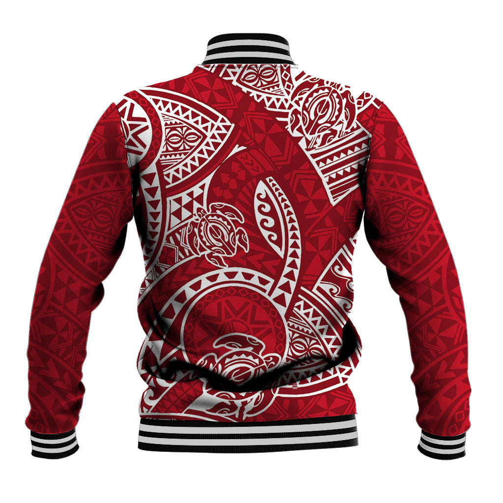 Polynesian Pride Hawaii Baseball Jacket Hawaiian Tribal Honu Red Version - Wonder Print Shop