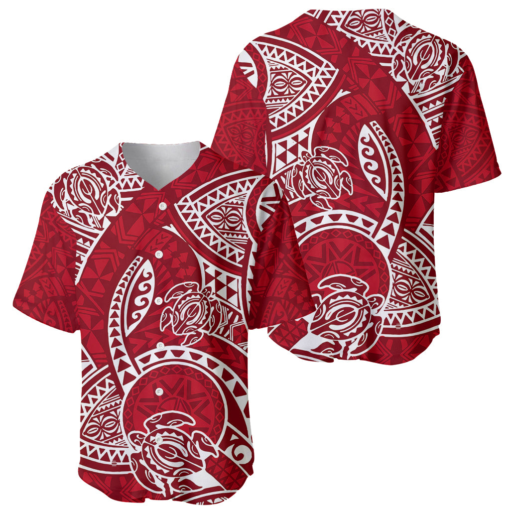 Polynesian Pride Hawaii Baseball Jersey Hawaiian Tribal Honu Red Version - Wonder Print Shop