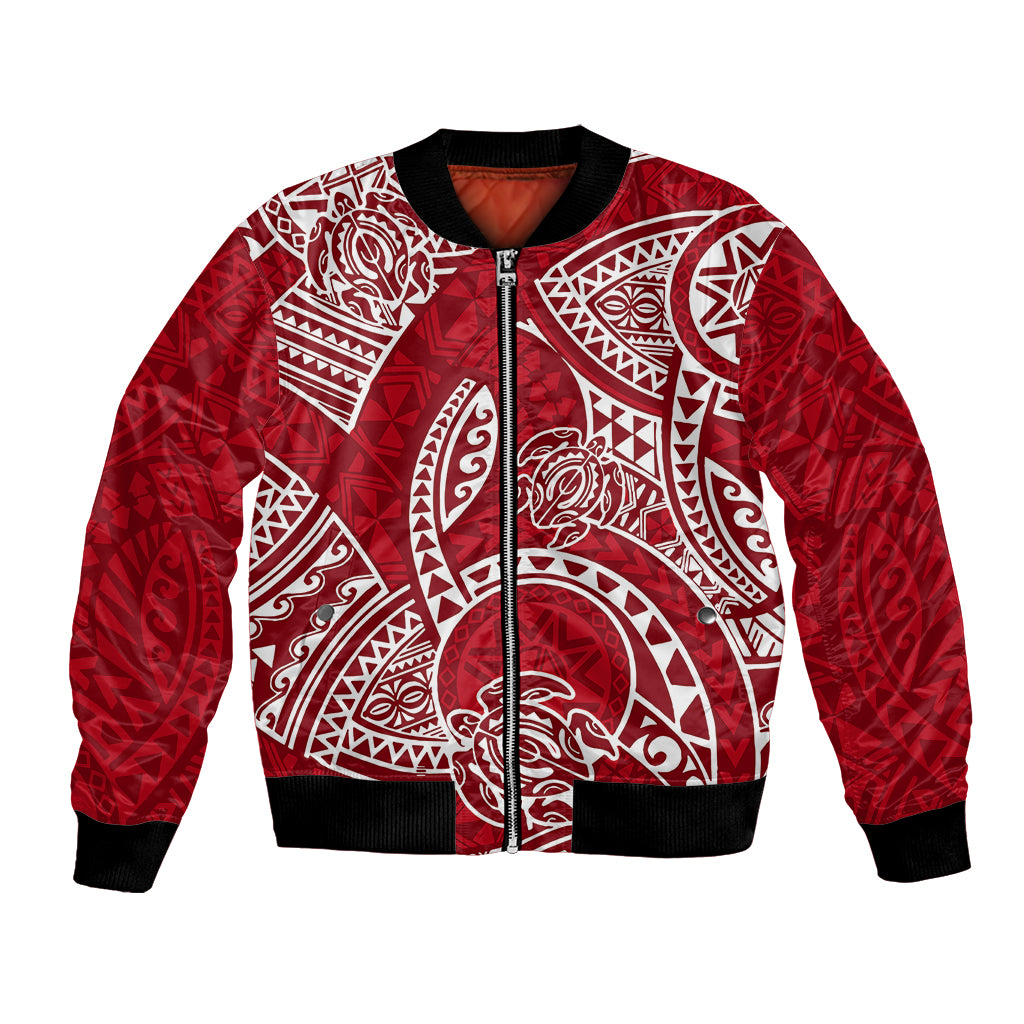 Polynesian Pride Hawaii Bomber Jacket Hawaiian Tribal Honu Red Version - Wonder Print Shop
