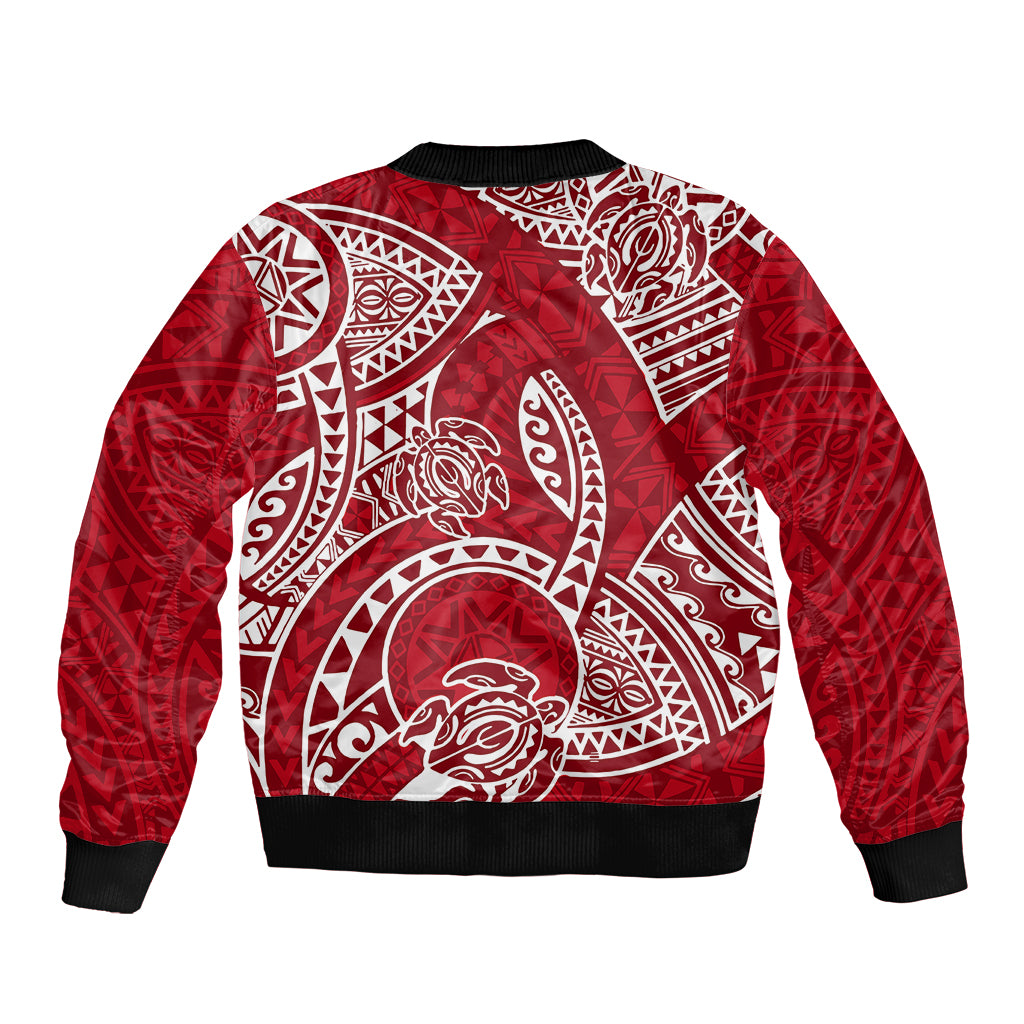 Polynesian Pride Hawaii Bomber Jacket Hawaiian Tribal Honu Red Version - Wonder Print Shop