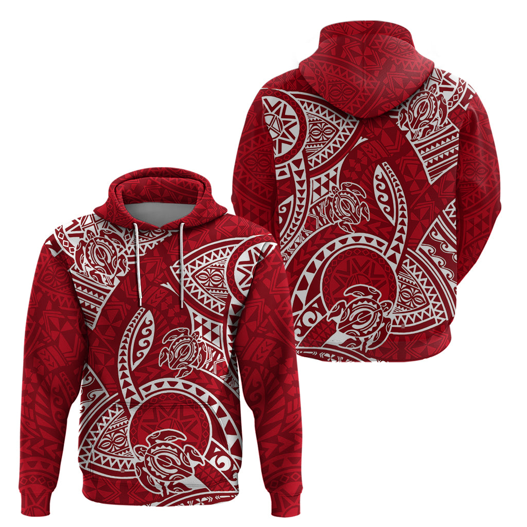 Polynesian Pride Hawaii Hoodie Hawaiian Tribal Honu Red Version - Wonder Print Shop