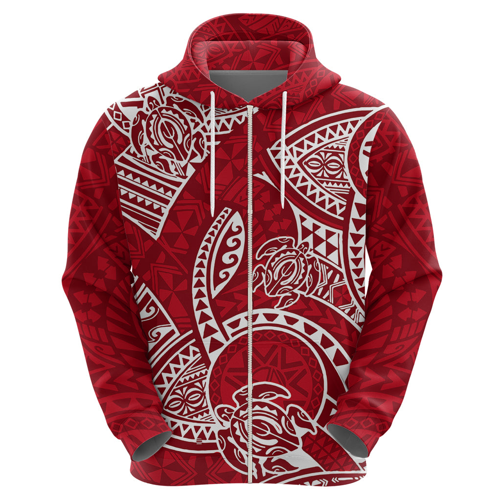 Polynesian Pride Hawaii Hoodie Hawaiian Tribal Honu Red Version - Wonder Print Shop