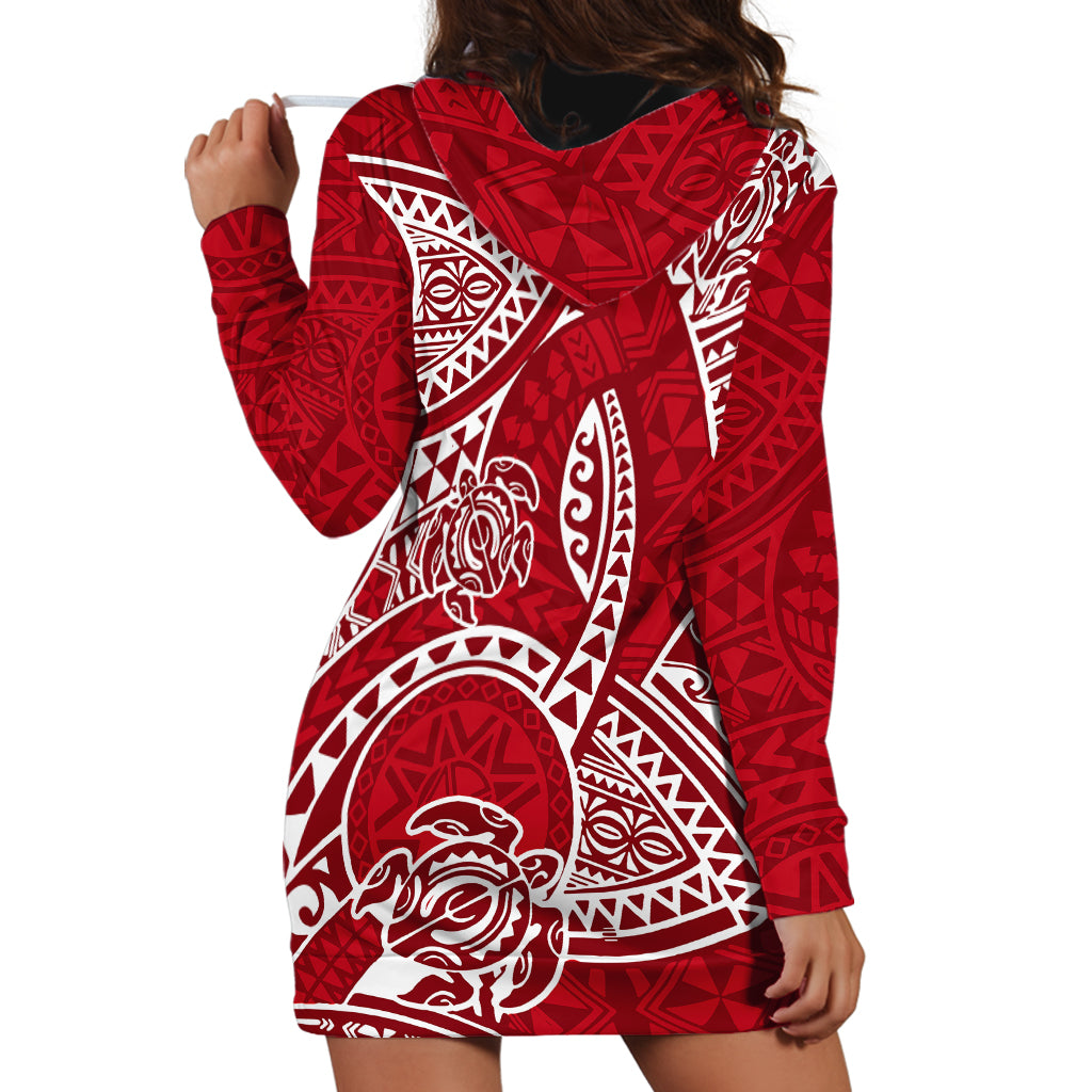 Polynesian Pride Hawaii Hoodie Dress Hawaiian Tribal Honu Red Version - Wonder Print Shop