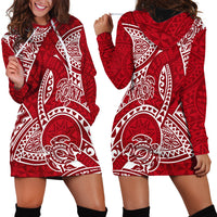 Polynesian Pride Hawaii Hoodie Dress Hawaiian Tribal Honu Red Version - Wonder Print Shop