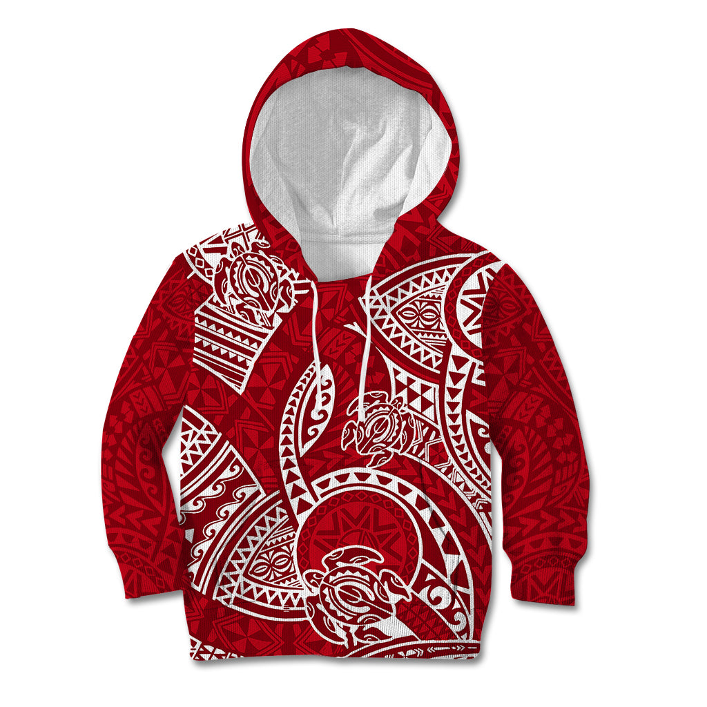 Polynesian Pride Hawaii Kid Hoodie Hawaiian Tribal Honu Red Version - Wonder Print Shop