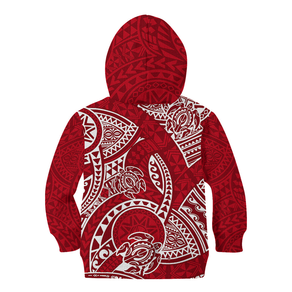Polynesian Pride Hawaii Kid Hoodie Hawaiian Tribal Honu Red Version - Wonder Print Shop