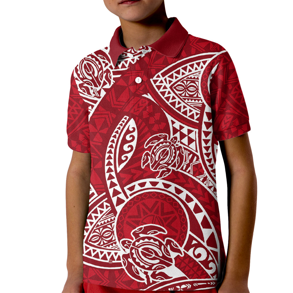 Polynesian Pride Hawaii Kid Polo Shirt Hawaiian Tribal Honu Red Version - Wonder Print Shop