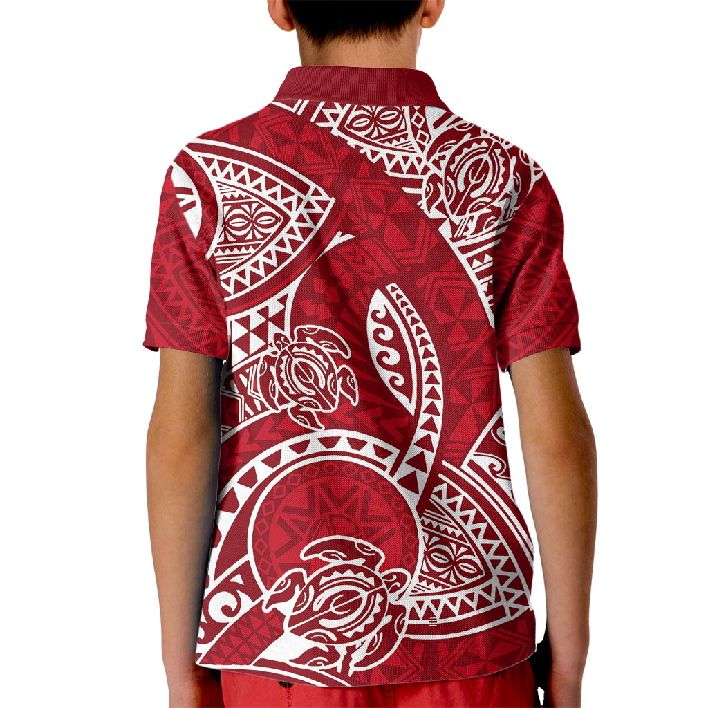 Polynesian Pride Hawaii Kid Polo Shirt Hawaiian Tribal Honu Red Version - Wonder Print Shop