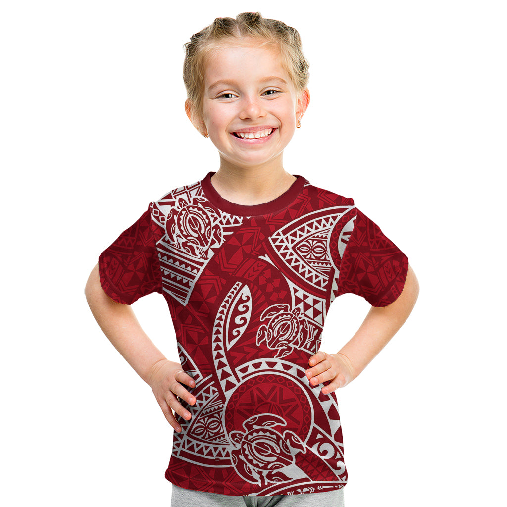 Polynesian Pride Hawaii Kid T Shirt Hawaiian Tribal Honu Red Version - Wonder Print Shop