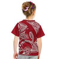 Polynesian Pride Hawaii Kid T Shirt Hawaiian Tribal Honu Red Version - Wonder Print Shop