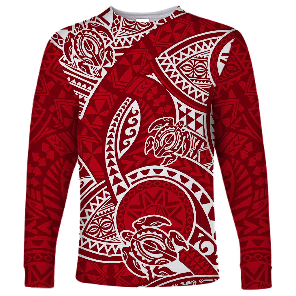 Polynesian Pride Hawaii Long Sleeve Shirt Hawaiian Tribal Honu Red Version - Wonder Print Shop