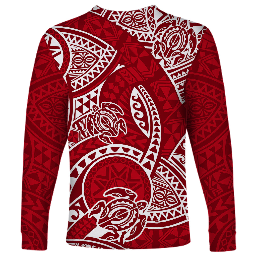 Polynesian Pride Hawaii Long Sleeve Shirt Hawaiian Tribal Honu Red Version - Wonder Print Shop