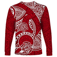 Polynesian Pride Hawaii Long Sleeve Shirt Hawaiian Tribal Honu Red Version - Wonder Print Shop